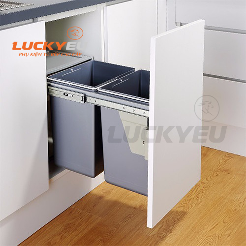 thùng rác đôi âm tủ gắn cánh ray hông giảm chấn 1